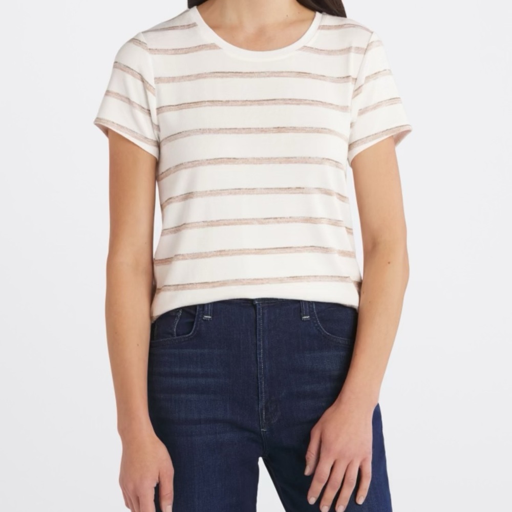 Market & Spruce Cream and Tan Striped High-Low Tee